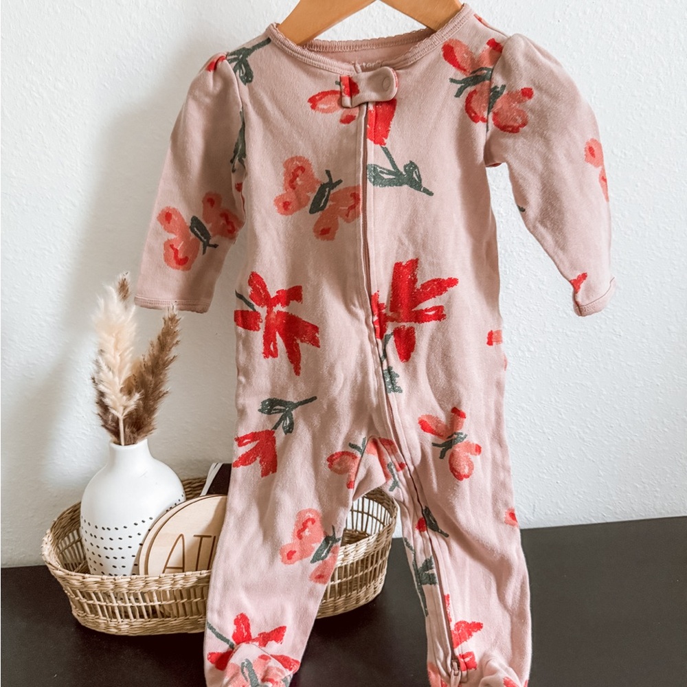 Carter's Pink and Red Floral Footies One Piece